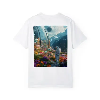 Astronaut Standing in Alien Flower Garden