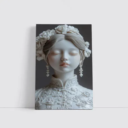 White Porcelain Woman Sculpture Floral Hair