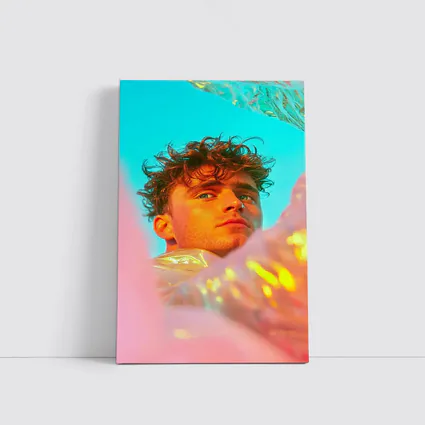 Young Man Neon Pink Teal Light Portrait