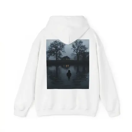 Dark Foggy Lake Woman Glowing House Night