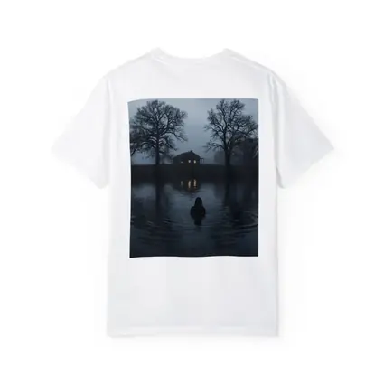 Dark Foggy Lake Woman Glowing House Night