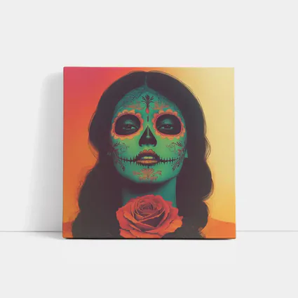 Sugar Skull Woman With Rose Orange Background