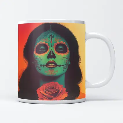 Sugar Skull Woman With Rose Orange Background