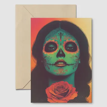 Sugar Skull Woman With Rose Orange Background