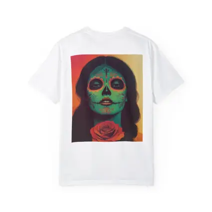 Sugar Skull Woman With Rose Orange Background