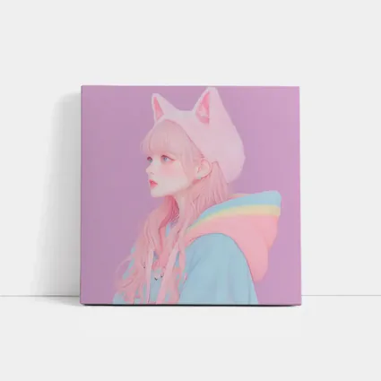 Pastel Anime Girl Cat Ears Purple Background
