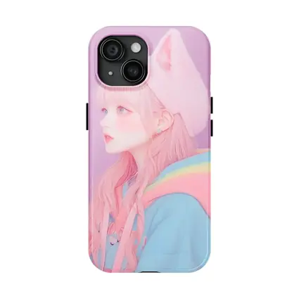 Pastel Anime Girl Cat Ears Purple Background