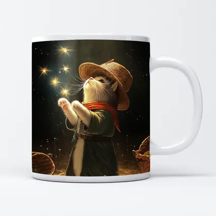Wizard Cat Glowing Stars Fantasy Night