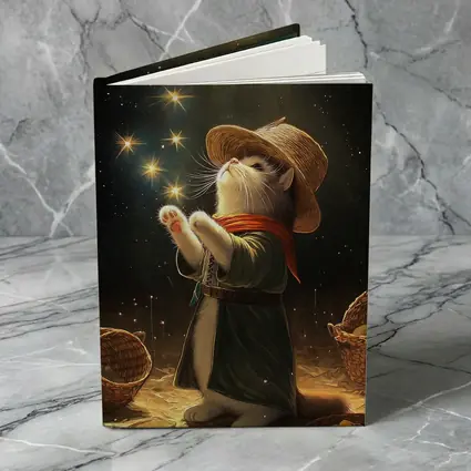 Wizard Cat Glowing Stars Fantasy Night
