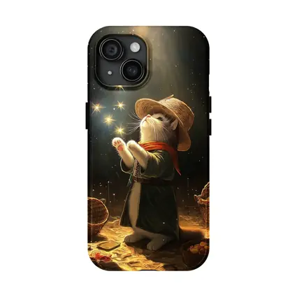 Wizard Cat Glowing Stars Fantasy Night