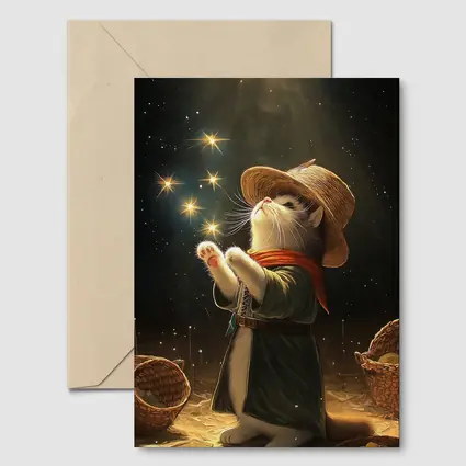 Wizard Cat Glowing Stars Fantasy Night