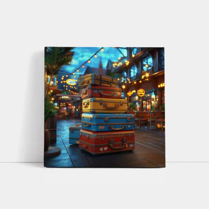 Colorful Retro Suitcases Stack Outdoor Market