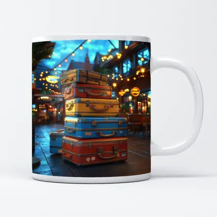Colorful Retro Suitcases Stack Outdoor Market