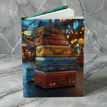 Colorful Retro Suitcases Stack Outdoor Market