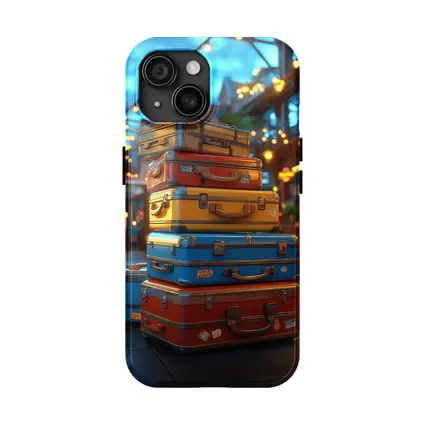 Colorful Retro Suitcases Stack Outdoor Market