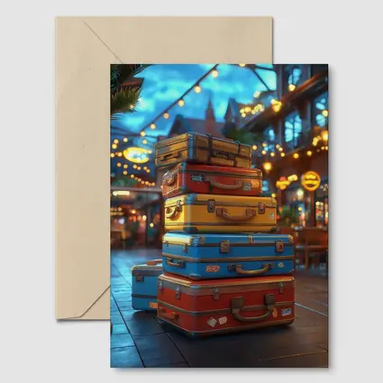 Colorful Retro Suitcases Stack Outdoor Market