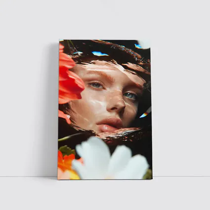 Woman Face Reflected Through Water With Flowers