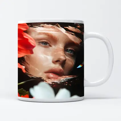 Woman Face Reflected Through Water With Flowers