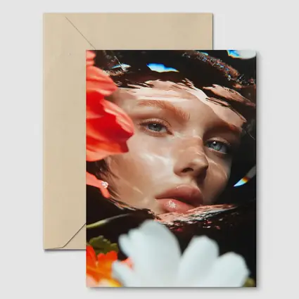 Woman Face Reflected Through Water With Flowers
