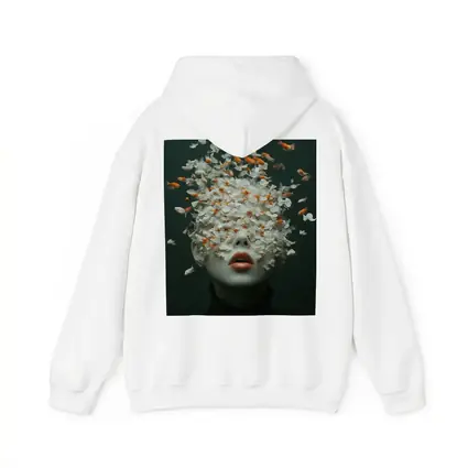 Woman Face Goldfish Flowers Surreal Dark Background