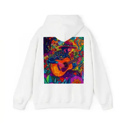 Guitarist in Hat Surrounded by Colorful Flowers