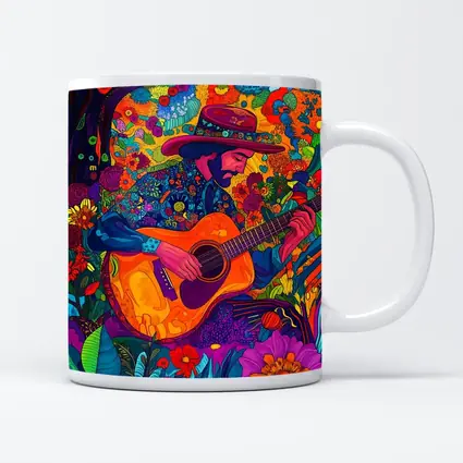 Guitarist in Hat Surrounded by Colorful Flowers