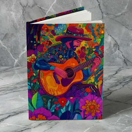 Guitarist in Hat Surrounded by Colorful Flowers