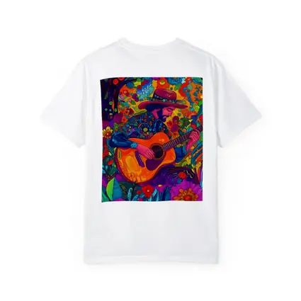 Guitarist in Hat Surrounded by Colorful Flowers