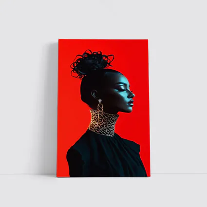 Black Fashion Portrait Woman Red Background