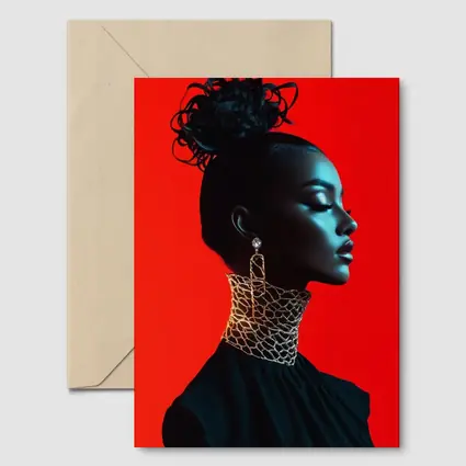 Black Fashion Portrait Woman Red Background