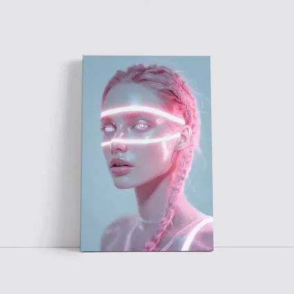 Neon Light Woman Portrait Pink Braids