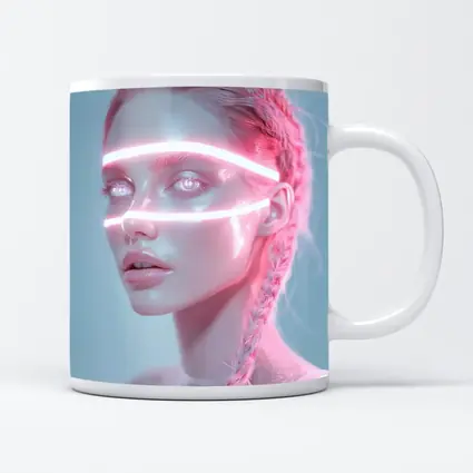 Neon Light Woman Portrait Pink Braids
