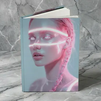 Neon Light Woman Portrait Pink Braids