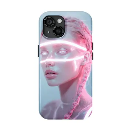 Neon Light Woman Portrait Pink Braids