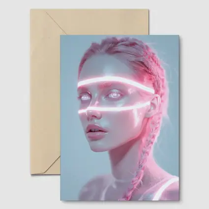 Neon Light Woman Portrait Pink Braids