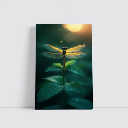 Glowing Dragonfly Perched On Green Plant