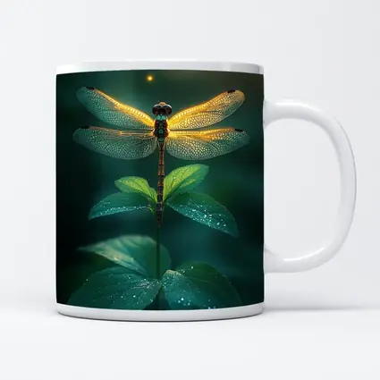 Glowing Dragonfly Perched On Green Plant