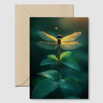 Glowing Dragonfly Perched On Green Plant
