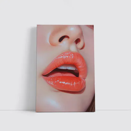 Glossy Coral Lips Close Up Portrait Art
