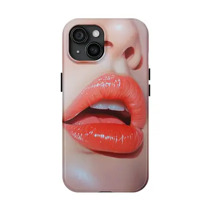 Glossy Coral Lips Close Up Portrait Art