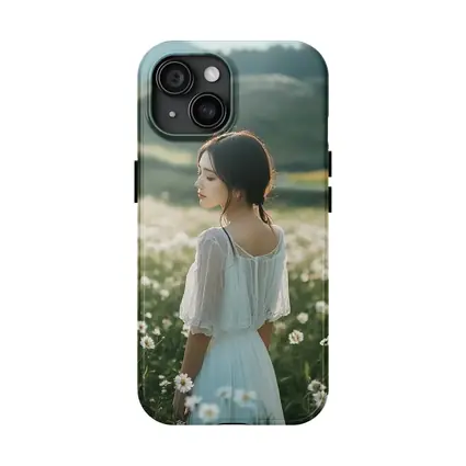 Woman White Dress Daisy Flower Field Hills