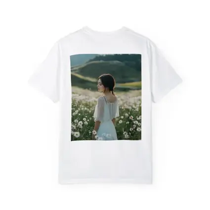 Woman White Dress Daisy Flower Field Hills