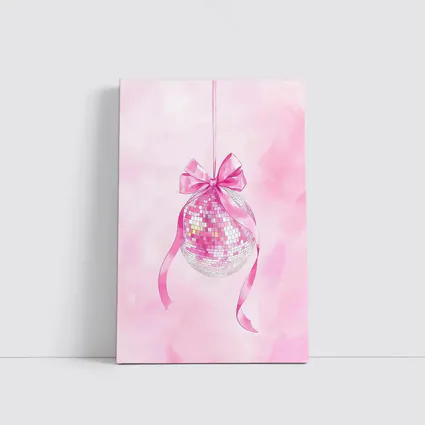 Pink Disco Ball Bow Watercolor Art