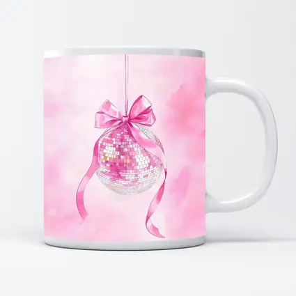 Pink Disco Ball Bow Watercolor Art