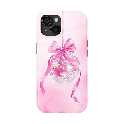 Pink Disco Ball Bow Watercolor Art