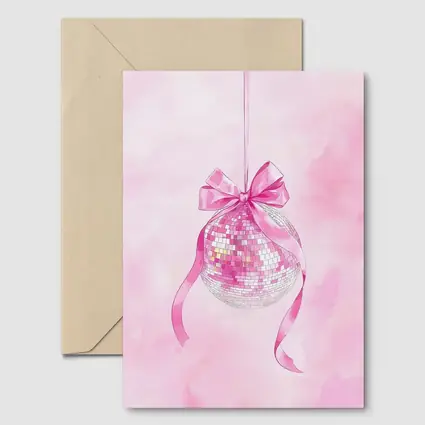 Pink Disco Ball Bow Watercolor Art