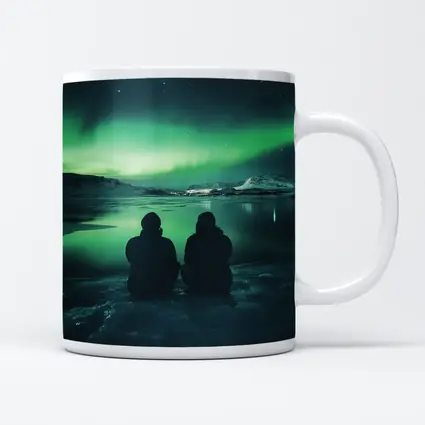 Two Silhouettes Watching Northern Lights Iceland