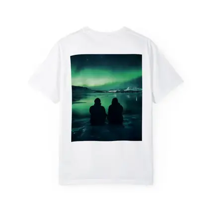 Two Silhouettes Watching Northern Lights Iceland