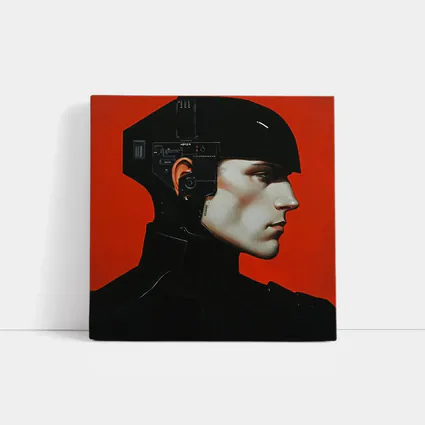 Cyberpunk Soldier Portrait Red Background Art