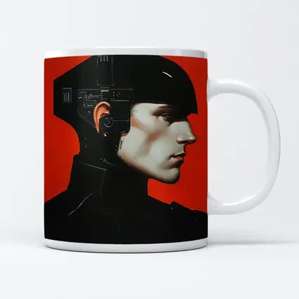 Cyberpunk Soldier Portrait Red Background Art